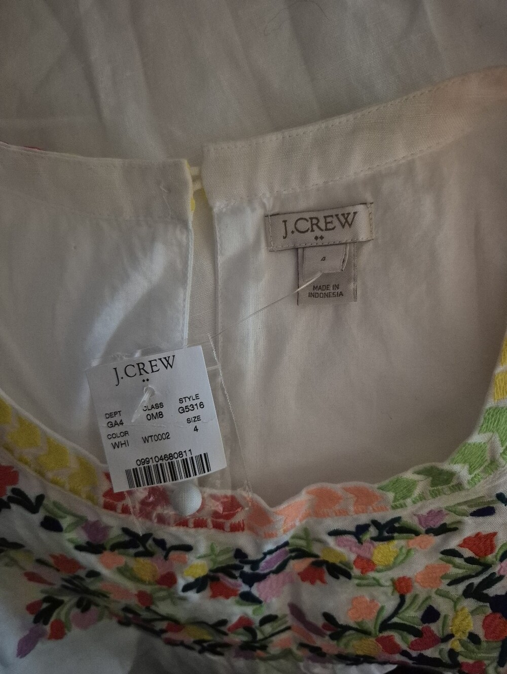 J. Crew NWT Floral Embroidered Linen/ Cotton White Tunic Dress 4 - Picture 4 of 5
